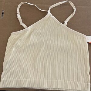 Colsie Womens Size Large Off-White Ribbed Seamless Halter Brami Top Shirt